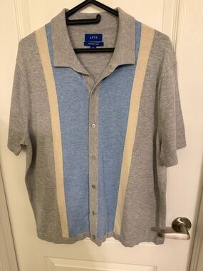 Apt. 9 Gray Short-Sleeve Button Shirt with Light Blue & Cream Stripes